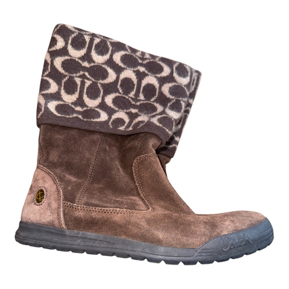 Coach Brown Winter Boots with Suede and Monogram Print - Picture 5 of 9